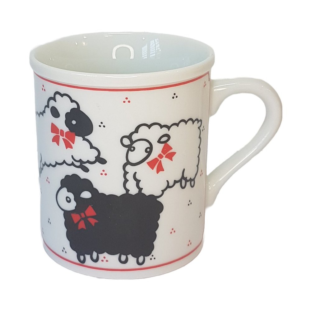Vintage Black Sheep Mug Teacup Black White Red